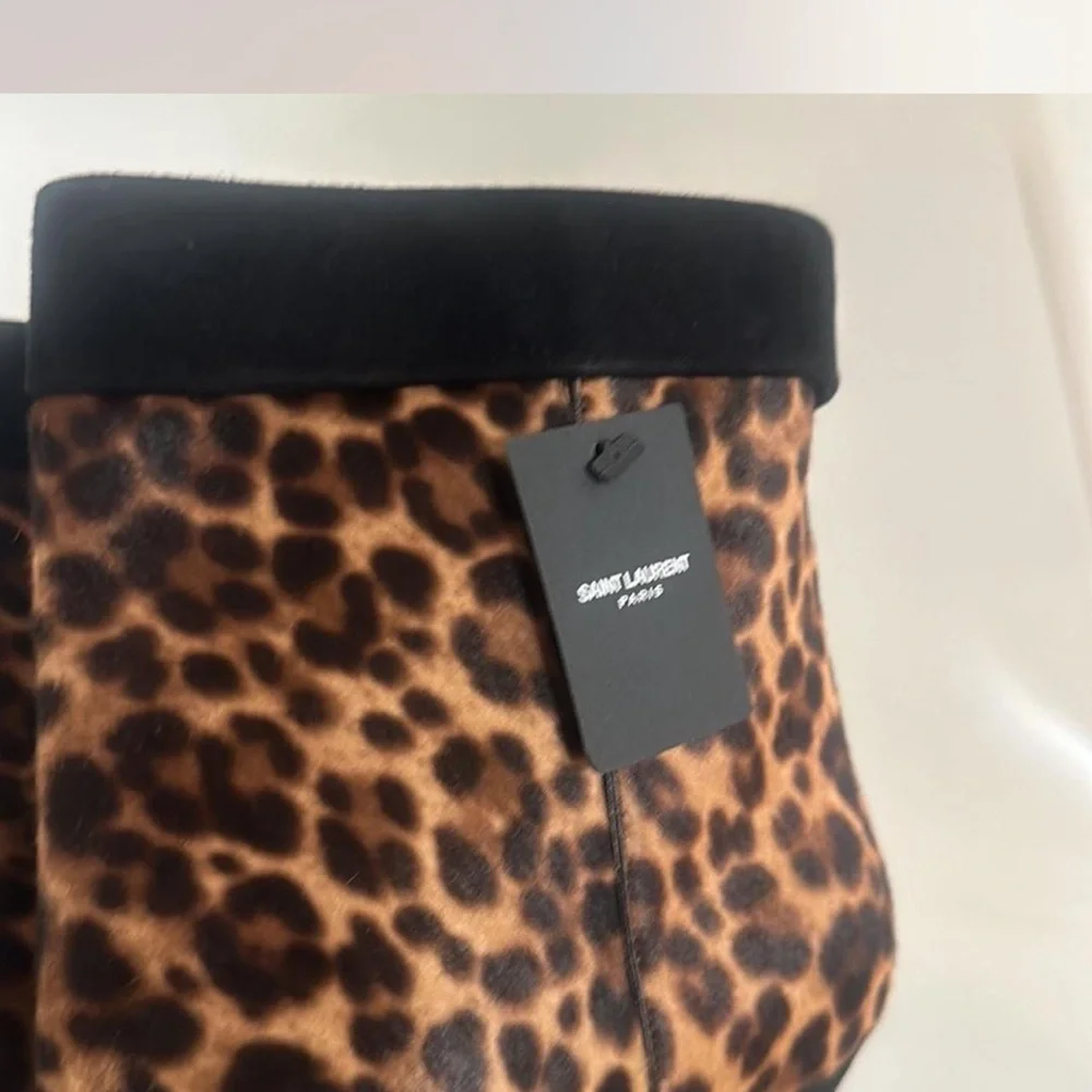 Saint Laurent Leopard Print Heeled Boots - Picture 2 of 5